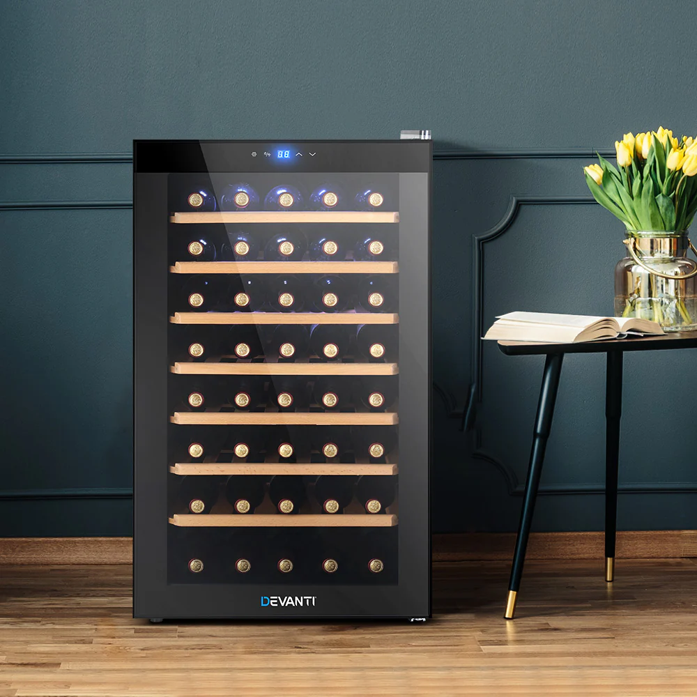 4ad8d80eeb3a97404ab35b87822e2e1f03681cf434546edbe810218189322f66 Devanti Wine Fridge Cooler 51 Bottles
