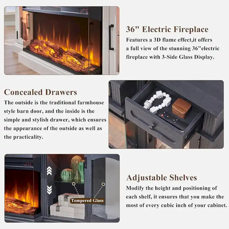 4bd5d9c72e76bfc9c89759e5b185beffcf4a57228b86b8108c3facee735f25b5 Farmhouse Electric Fireplace TV Stands up to 80, Entertainment Center(Antique White)