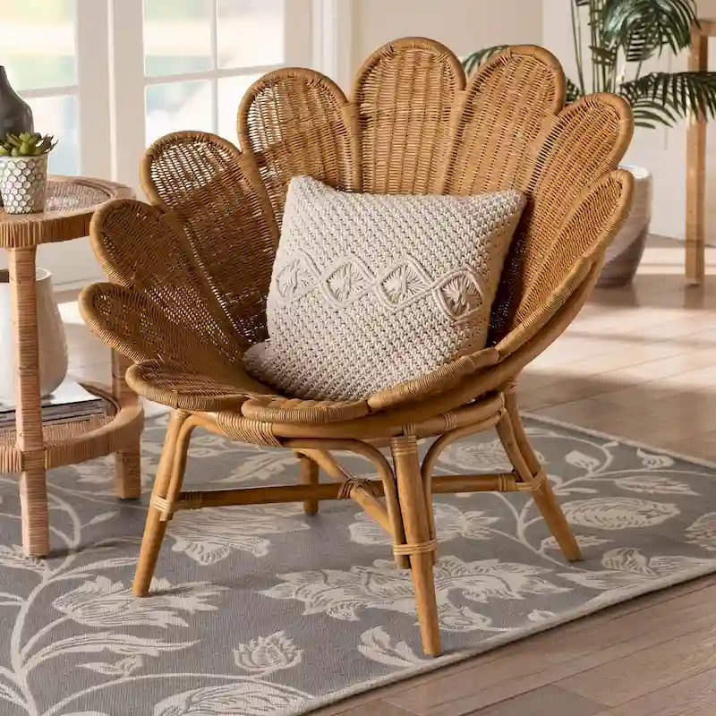 4c0f3b0e12e036af04e03b37e42992a33f953010382ff9fa66c33570324fa275 Blossom Bohemian Honey Rattan Accent Flower Chair(Brown)
