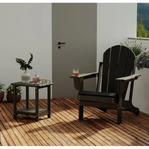Outdoor Folding Adirondack Chair Patio Chair with Cup Holder(Black-no Cup Holder)