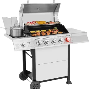 Royal Gourmet GA5401T 5-Burner Propane Gas Grill with Sear Burner and Side Burner, Stainless Steel BBQ Grill with 632 Sq. In. Grilling Area for Outdoor Barbecue Cooking, 64,000 BTUs, Silver(Gas Grill)