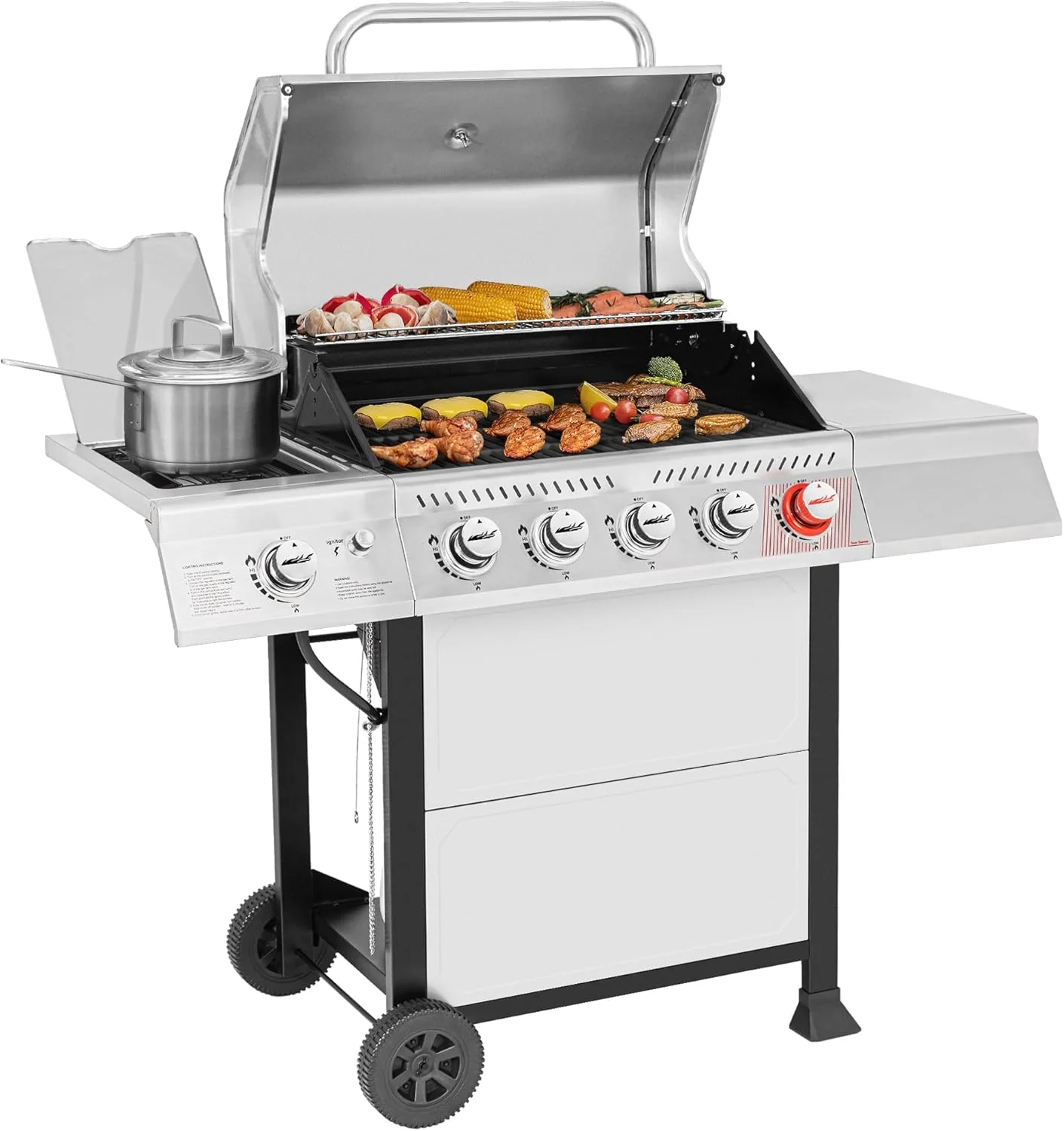 4cb461106cd326e2e773220fc9cf5146ea83505d8fb1af1a534c350e8c893125 Royal Gourmet GA5401T 5-Burner Propane Gas Grill with Sear Burner and Side Burner, Stainless Steel BBQ Grill with 632 Sq. In. Grilling Area for Outdoor Barbecue Cooking, 64,000 BTUs, Silver(Gas Grill)