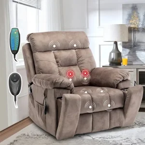 Large Electric Massage Lift Recliner with Heat, Hidden Cup Holder(Lightbrown)