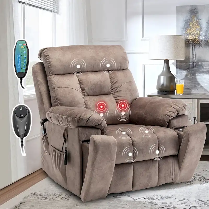 4d52dd0b4039bccd1cc295bfbd5ca215cd02b7f11f5c066eb5cc96e92b5a537f Large Electric Massage Lift Recliner with Heat, Hidden Cup Holder(Lightbrown)