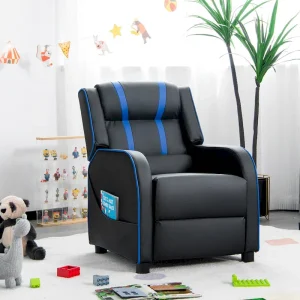 Gymax Kids Recliner Chair Ergonomic Leather Sofa Armchair w/Footrest(Black + Pink)