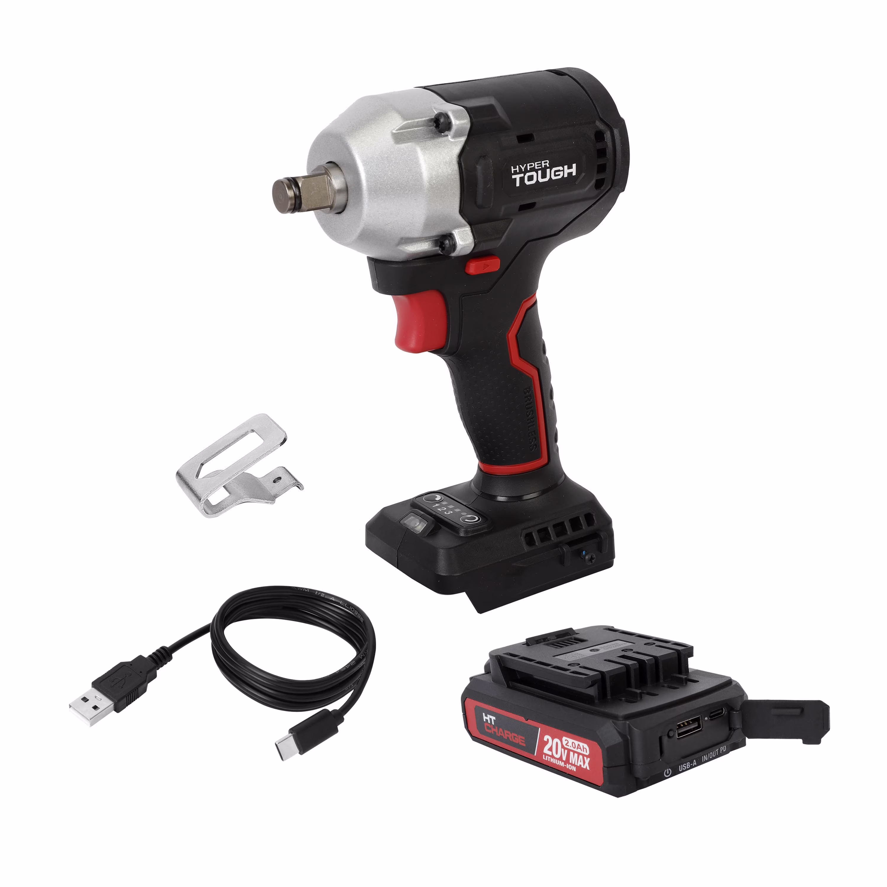 4df1cf014e641ca60723ba9c657d3ea36586d3c216aeb5c7a14dafd35ee94686 Open Box Hyper Tough 20V Brushless 1/2-inch Impact Wrench, Battery & Charging Cable