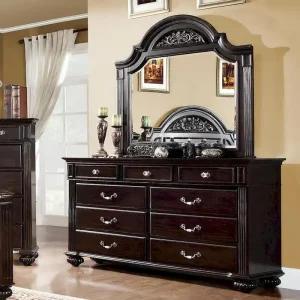 Vame Traditional 2-piece 9-Drawer Dresser and Mirror Set by Furniture of America(Dark Walnut)