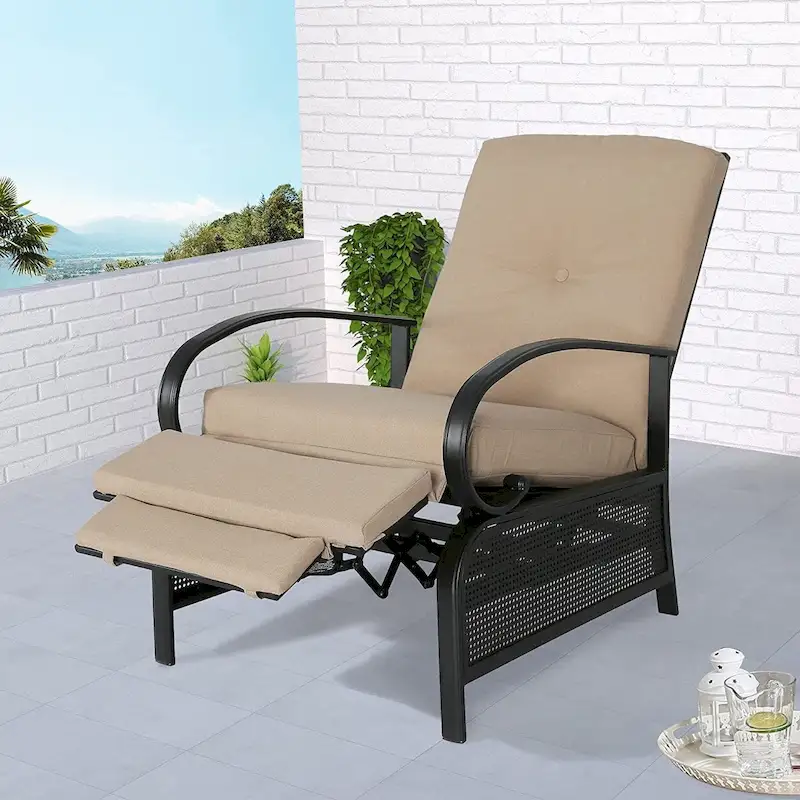 4e9c2112667dc2521272f3b53be572e4950898fd3c794d4796d1837f9d5b5b55 Adjustable Recliner Lounge Chair Patio Lounge Sofa with Cushion - 38 (D) x 26.5 (W) x 38.5 (H) INCH(Beige)