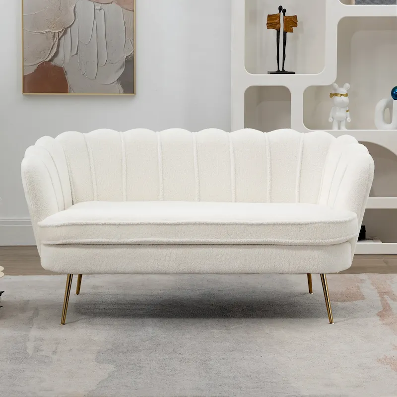 4eae6fdaaba9c457759ac4fb16508ecd6e3e02aae3acb63ecc2ce0f3126553d1 59W Mid-century Modern Tufted Loveseat Upholstered Sofa(Ivory/boucle)