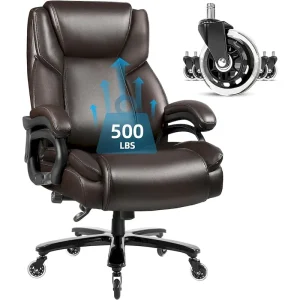 Bossin Big and Tall Executive Office Chair,500LBS Adjustable Lumbar Support Ergonomic Chair with High Back PU Leather Computer(Brown)
