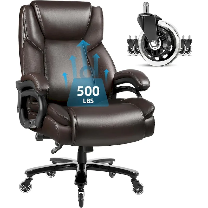 4ec20194c893aec53b67be35bed4c03fbede6ae0297b1bd21579d7b16a47cacc Bossin Big and Tall Executive Office Chair,500LBS Adjustable Lumbar Support Ergonomic Chair with High Back PU Leather Computer(Brown)
