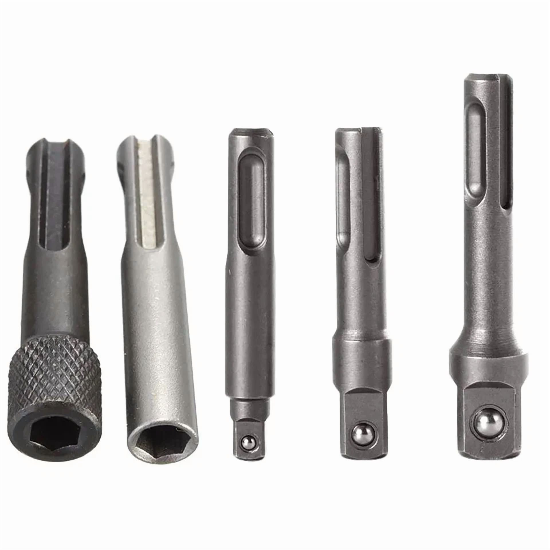 4ed5636655dcf6ae946287e2ab4f9cff93755f986e2784ed2368161b776bbf0c KNACK - 5Pcs Sds Plus 1/4 Hex Socket Driver Tool Drill Bit Chuck Adaptor Bar Kit Set