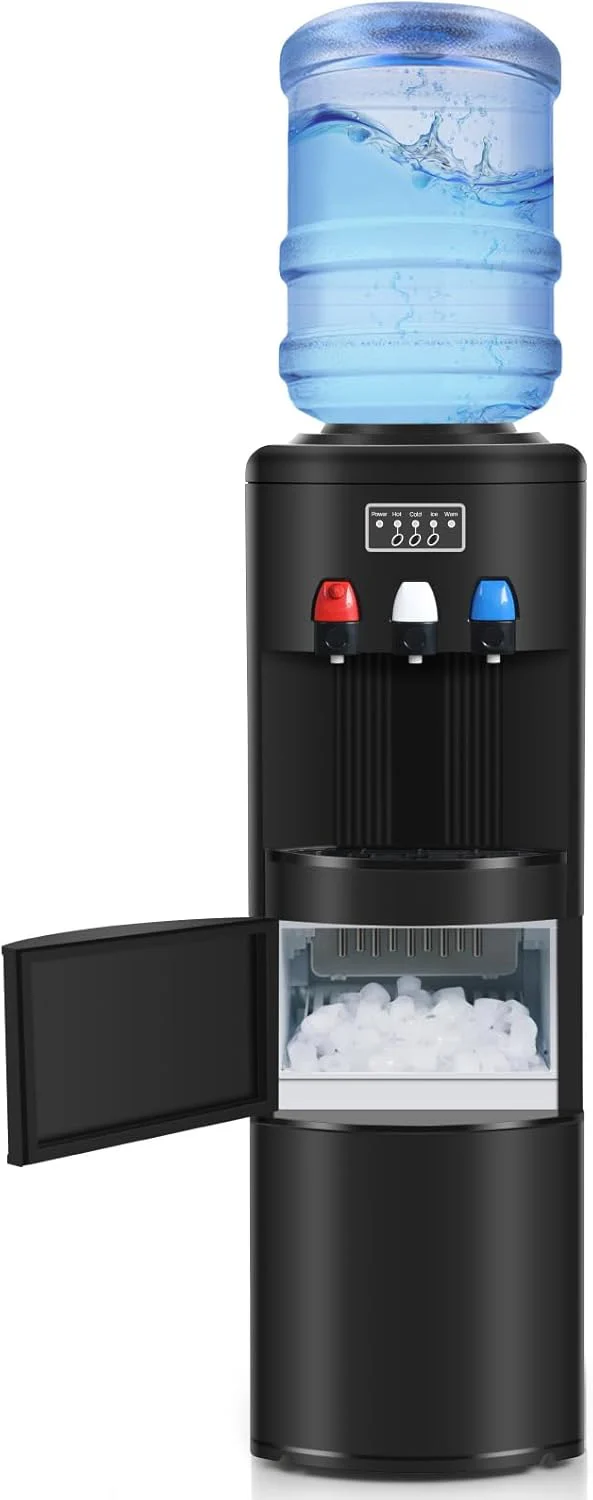 4f0a7752a2da5598c1fb7d3b9a3a0859a23211d916aadaab143941e1f4fc0ce0 ICEPURE Water Dispenser with Ice Maker, 3-in-1 Hot and Cold Water Cooler with Built-in Bullet Ice Maker Machine, 26.5lbs/24H, Top Loading for 3-5 Gallon Bottle, Child Safety Lock, Black(Black)