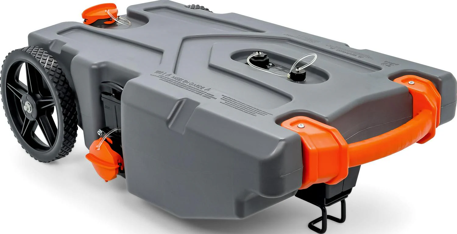 4f83ead7f24a69e79d187dd4a34e8ea7d873d872740d8f5e48503f62a1148b48 Camco Rhino Heavy Duty 28 Gallon Portable RV Waste Holding Tank with Hose and Accessories Durable Leak Free and Odorless RV Tote Tank (39004)