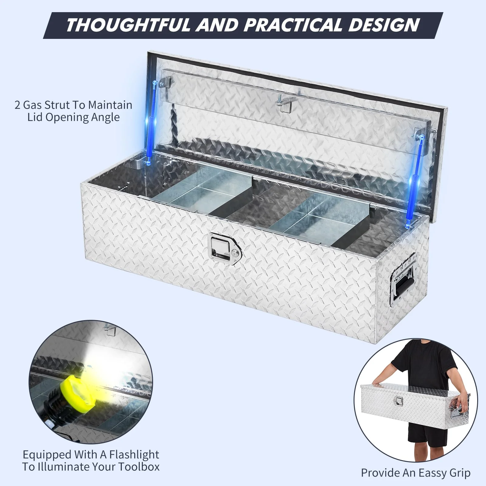 4f8a6a0e7e36856299d9d8245cf0455c831aec0a3e1160dab6b32ab2bcb9b551 48 Inch Diamond Plate Truck Bed Tool Box with Shelf Silver