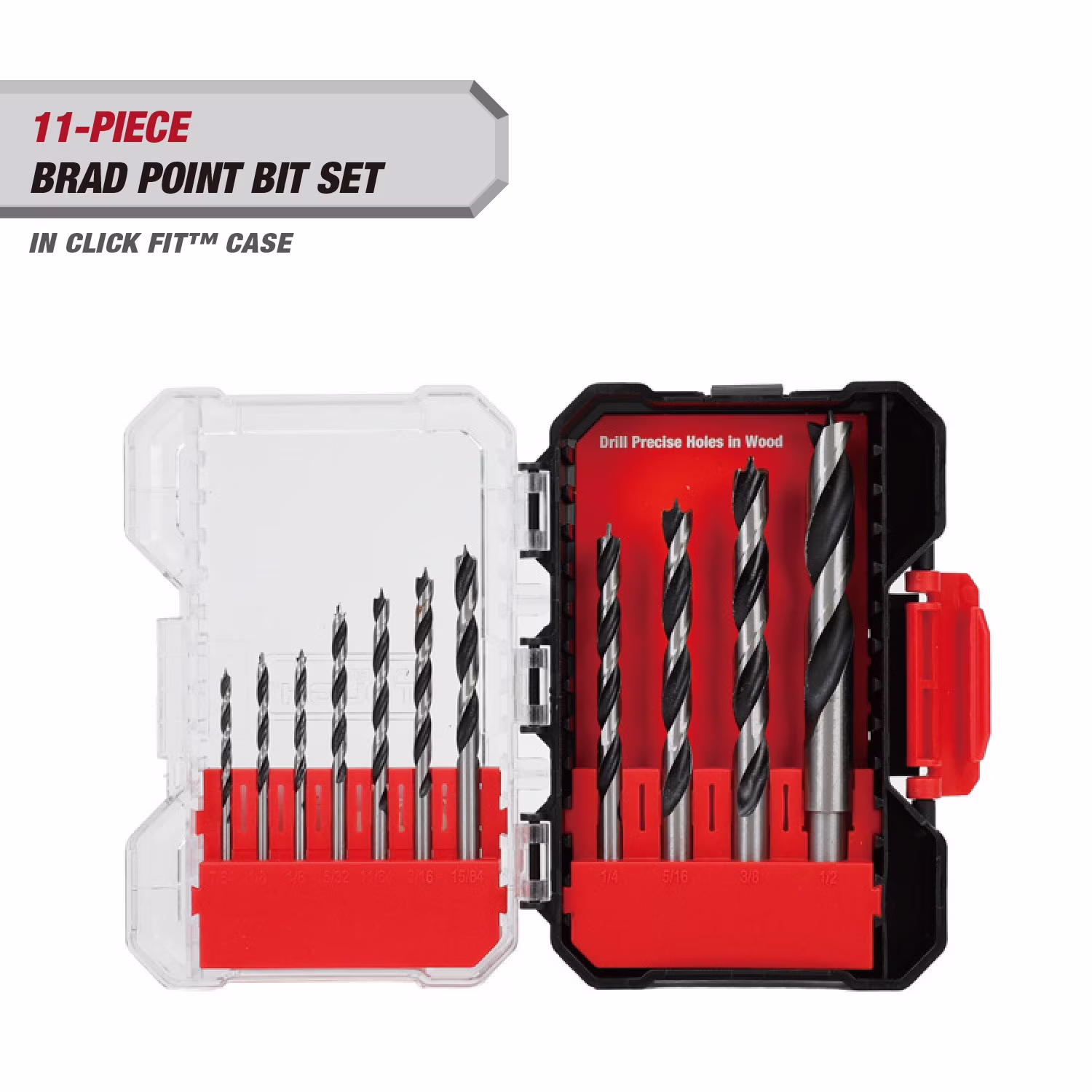 Hyper Tough 11-Piece Brad Point Bit Set in Click Fit Case