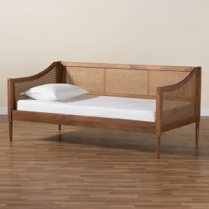 Ogden Mid-Century Modern Synthetic Rattan Daybed-Twin(Walnut Brown)