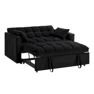 4-in-1 Pull-Out Sleeper Sofa Bed - Loveseat in Velvet -Convertible Couch Bed with Reclining Backrest,2 Side Pockets(Black)