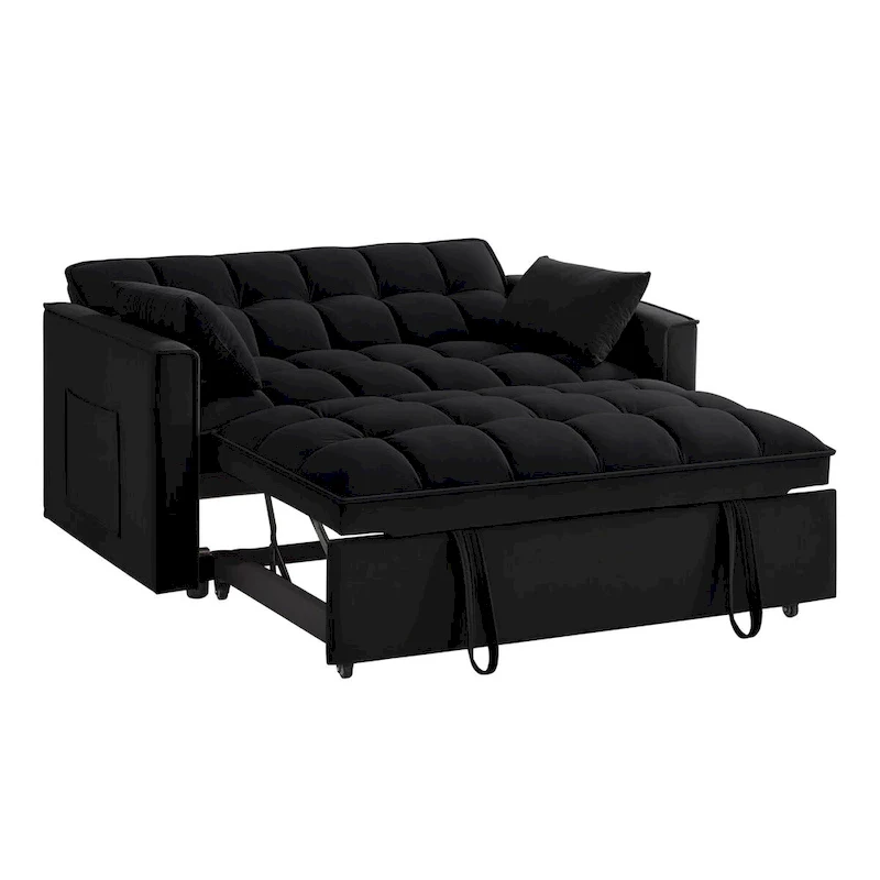 50bc960742f82ddb7d4576f8933416570c01e74116844a35a76871d66357ddaa 4-in-1 Pull-Out Sleeper Sofa Bed - Loveseat in Velvet -Convertible Couch Bed with Reclining Backrest,2 Side Pockets(Black)