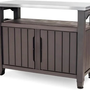 Keter Outdoor Rolling Table Cart for Food Prep, Storage, Bar  Grill, Dark Brown(Dark Brown)