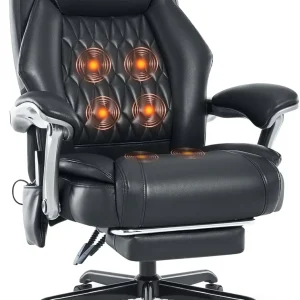 Massage Office Chair with Heating and Footrest Ergonomic Executive Reclining Office Chair(Black)