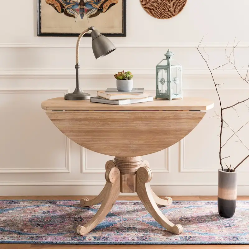 511ddbc411f602c615fc8948970efac93d2c089e8cc59f0021f0eec4ee768027 SAFAVIEH Jeane Antique White Drop Leaf Dining Table - 43 W x 43 D x 31 H - 43Wx43Dx31H(Rustic Natural)