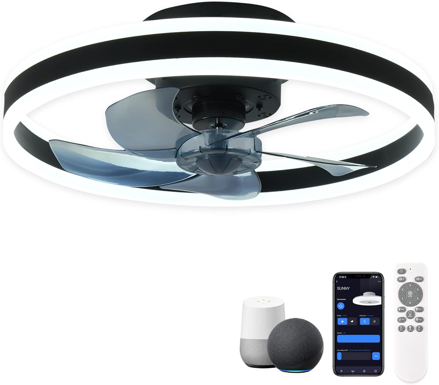 515b2703a032fbd8d3e176d9faa04d0b2f1a55eafb142e40a349712b09726d96 Low-profile smart ceiling fan with lights APP control remote compatibility 6-speed reversible blade(Default Title/ONESIZE)