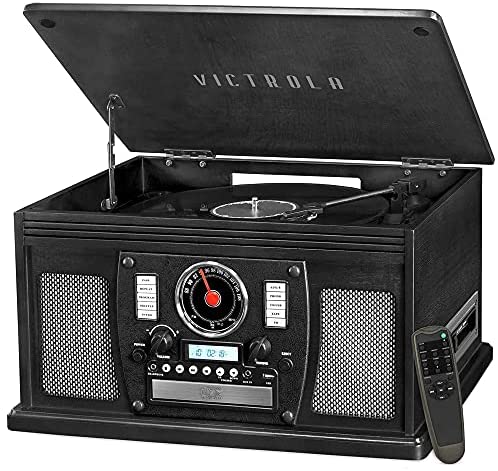 5186c75fc7f4544fa5dcb77df55817829918ad142d94868ecbf0f7b3a9b751a8 Victrola 8-in-1 Bluetooth Record Player Multimedia Center, Built-in Stereo Speakers ¨C Turntable, Wireless Music Streaming(Entertainment Center + Needles/Black)
