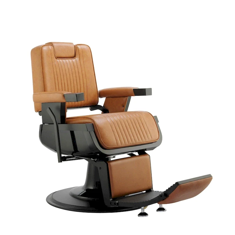 51c4ea9429640282a60c5432614fb56ebf6a40a97c8287f67497c2c320a49d5a SHERMAN Heavy Duty Barber Chair Reclining Barbershop Styling Chair, Camel(Brown)