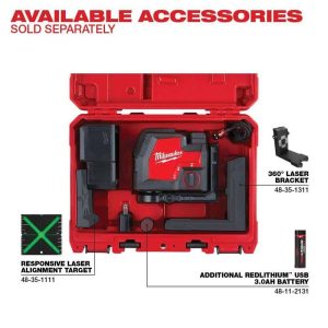 3522-21 Green 100 ft. Cross Line and Plumb Points Rechargeable Laser Level with REDLITHIUM Lithium-Ion USB Battery and Charger(Default Title/ONESIZE)