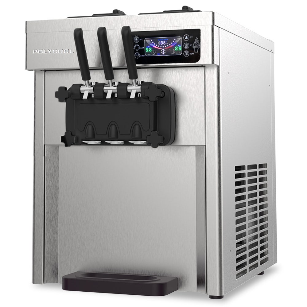 52095203ddf1dece5fe13aaf1caca7e947665ec06caa48920a11e6c95f4f59fd POLYCOOL Benchtop Soft Serve Ice Cream Machine, 3 Flavours, 2+Twist, Frozen Yoghurt, Acai Maker, Twin Cylinder, Counter Top Design, 15A Plug(Default Title)