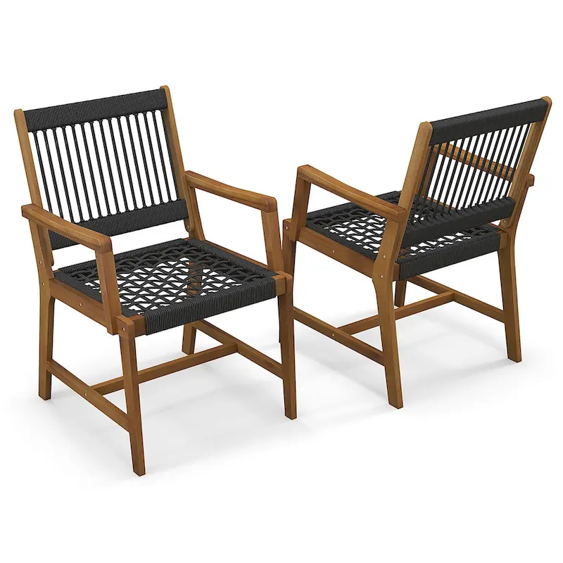 522e2355fbc8b7fec11f2f957684d80840586aac7c0bfb6709b5ffda6cbb7ebb Gymax Patio 4PCS Acacia Wood Dining Chairs All-Weather Rope Woven(Black And Natural/Set Of 4)