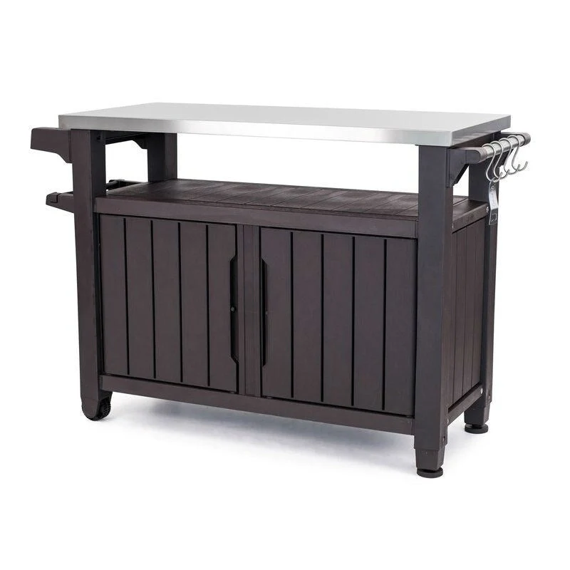525257156cdc4391df2ac27d932b0d04f0bc4615694d7b980715af721e2bcdcf Outdoor Grill Party Caster Bar Serving Cart with Storage Dark Brown - 35.4 H x 48.7 W x 20.4 D(Dark Brown)