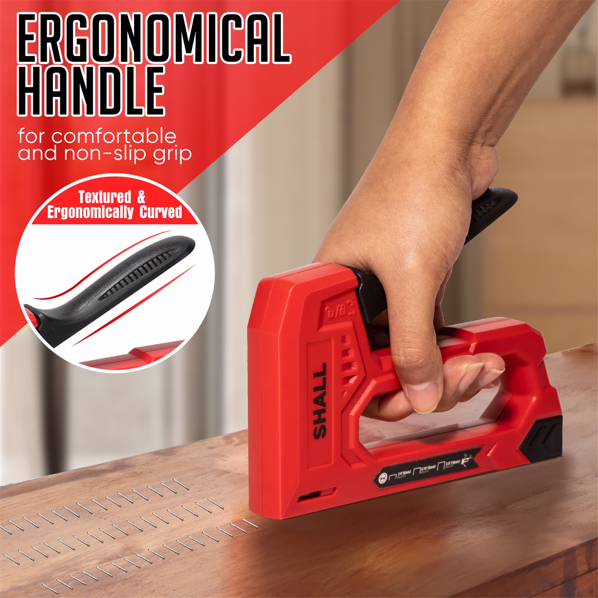 528721715ffc7e898996125f2ab380aaa3ceb97c96839d4985c88ec142e5561b SHALL Light Duty Staple Gun for Wood - Red Upholstery Staple Gun with 1600pcs JT21 Staples 1/4, 5/16, 3/8 inch and Staple Remover - Fabric Stapler Gun for Crafts, DIY, Decoration