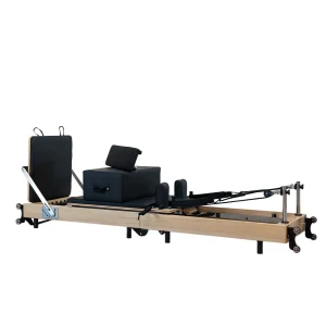 Foldable Pilates Reformer for Home Workouts, Oak Wood Frame, 6 Springs(Black)