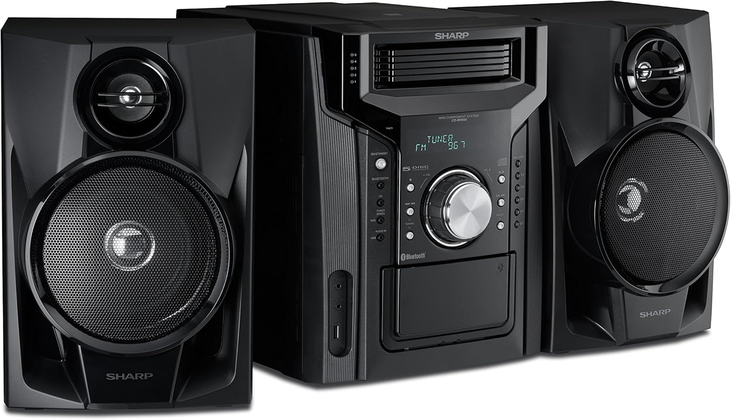 53bfdeff8c73b152c457f52bfc460c6c1e27e722ceb9a1c2af878dec668896df CD-BH950 240W 5-Disc Mini Shelf Speaker System with Cassette and Bluetooth
