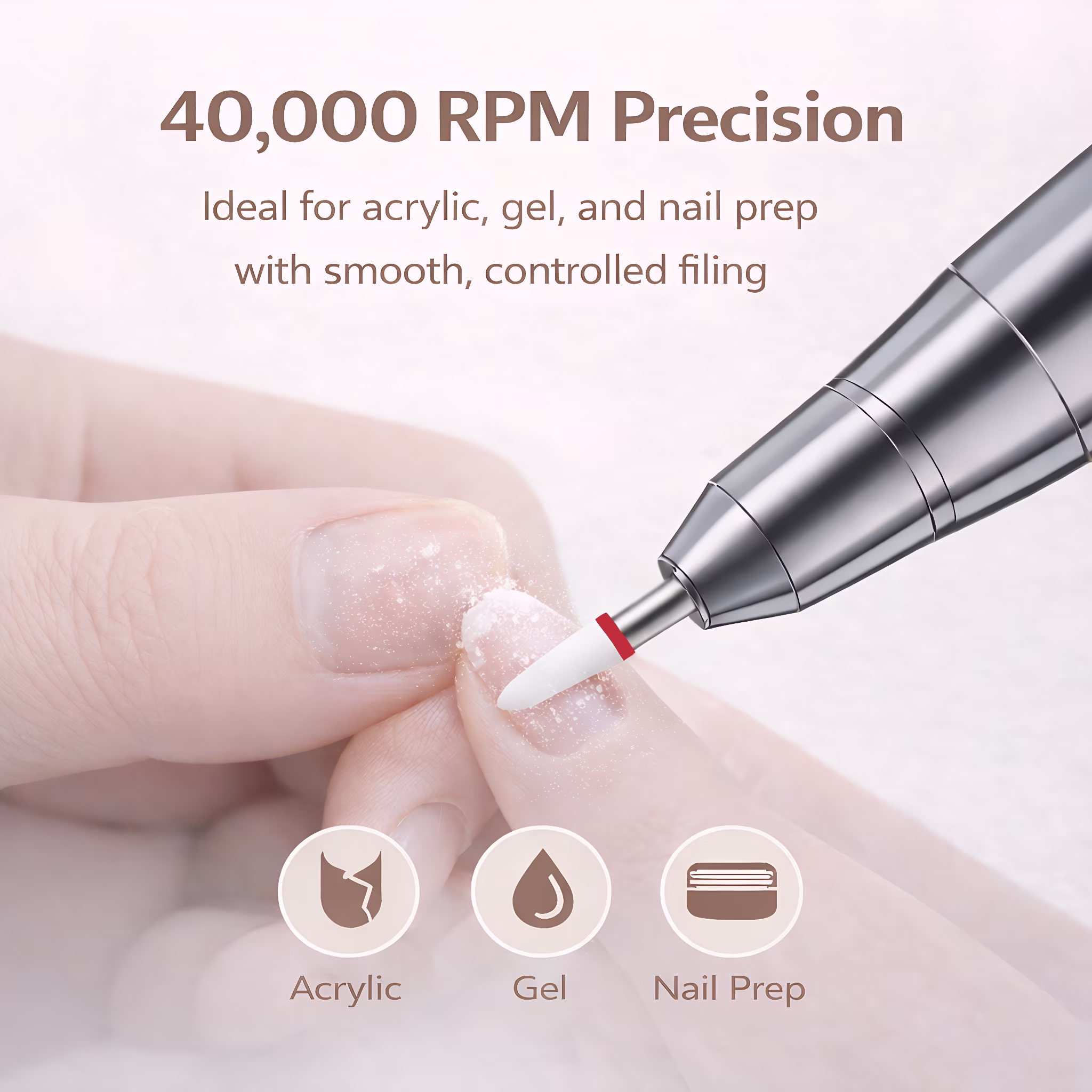 53f7dfa0621f5ae8ace5be21ccca76d52d78d1030bc7efa5e610e6912629207f STARBIAO Electric Nail Drill Kit 40000 RPM, Rechargeable Cordless Nail File with LCD Display, Low Heat Low Noise Low Vibration, E-File for Acrylic Gel Nails, Manicure Pedicure for Home Salon