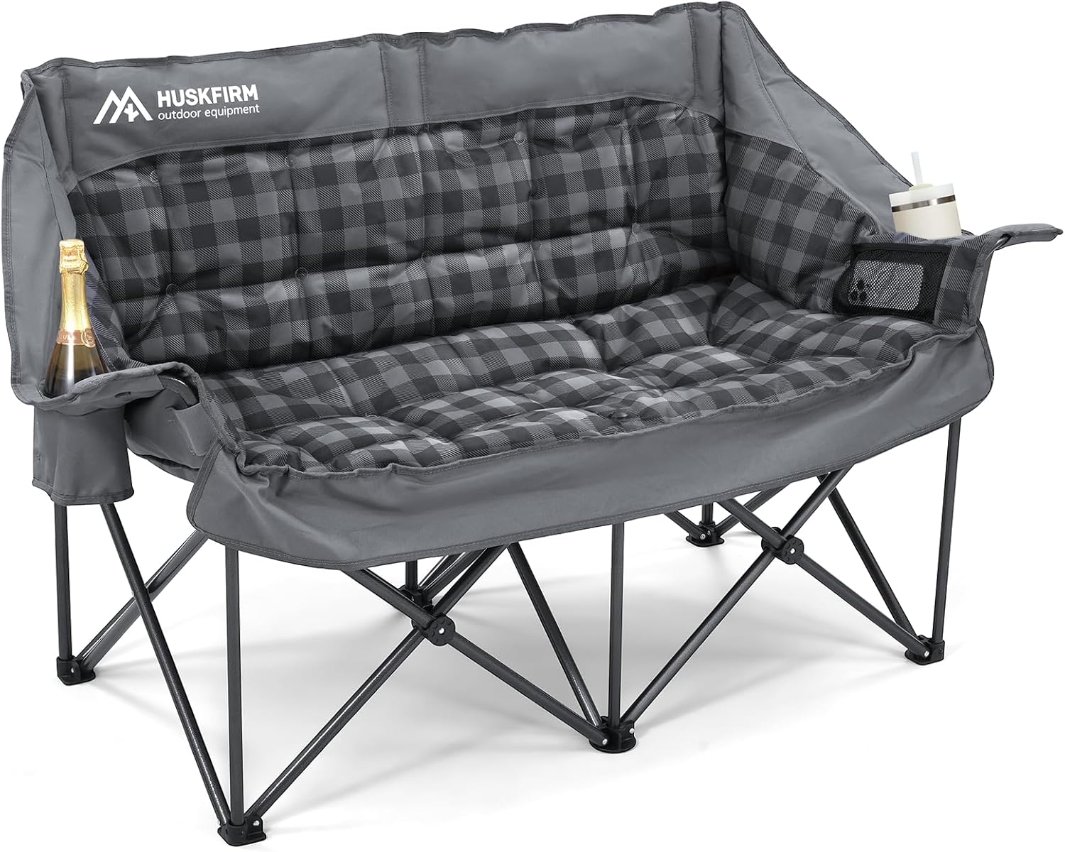 5434c6ccf8b8c1a1a602c05dece64b31bddde857509b980344f9e05b11923ac4 Double Camping Chairs Padded Loveseat Chair for 2 Person - Heavy Duty Oversized Camping Couch for Adults Outdoor Lawn Beach - Portable Folding Sofa with Cup Holders and Carry Bag, Grey(Blue/Non-Heating)