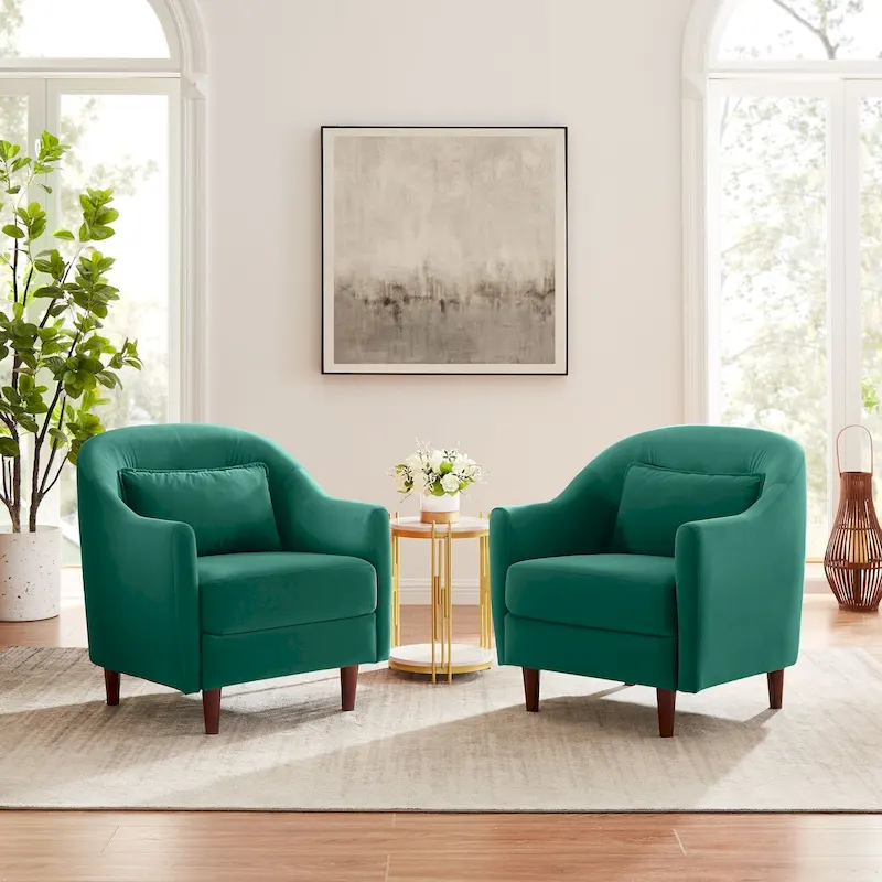 556915531c39d61b986a3722181c188d813d7ab03f8033bc4485eff341052f21 28.34W Set Of 2 Accent Armchair, Velvet Barrel Chair with Solid Wood Legs(Green)