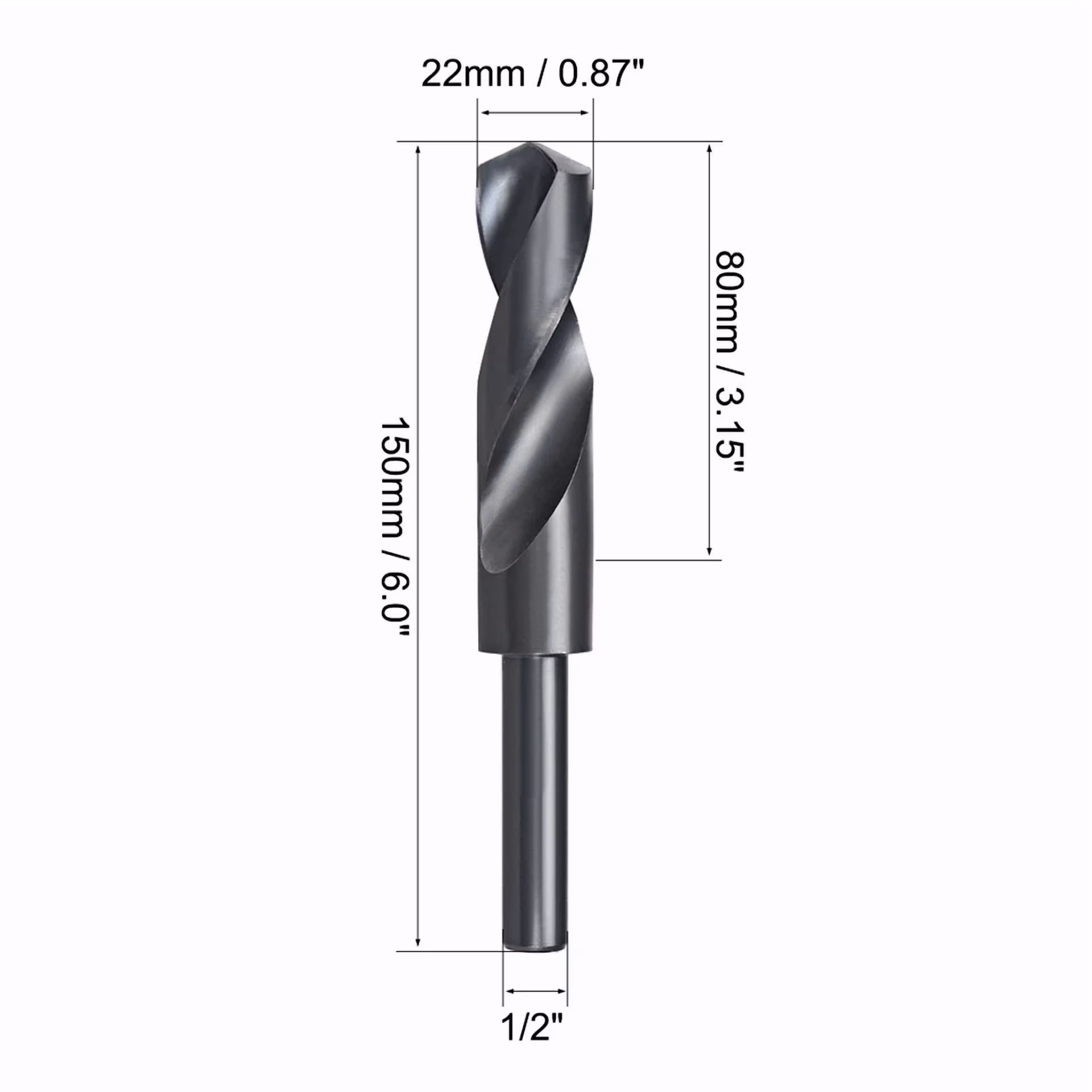 VIVA - 22Mm Hss 6542 Short Shank Drill Bit With 1/2 Inch Straight Shank Black Oxide