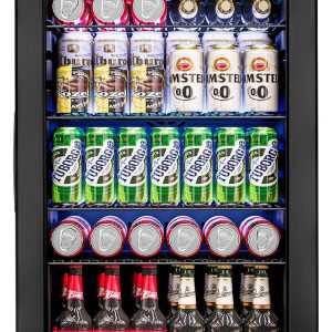Beverage Refrigerator Cooler 126 Can Mini Fridge Glass Door for Drinks Soda Beer Wine Refrigerator(3.2 Cu.Ft (Black))
