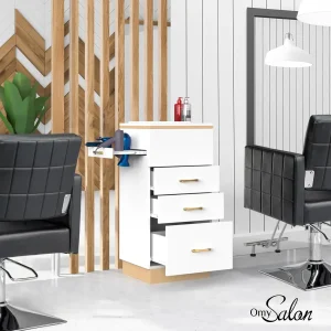 OmySalon Salon Storage Station Barber Stations Beauty Salon Spa Equipment with 3 Drawers(Black Gold)