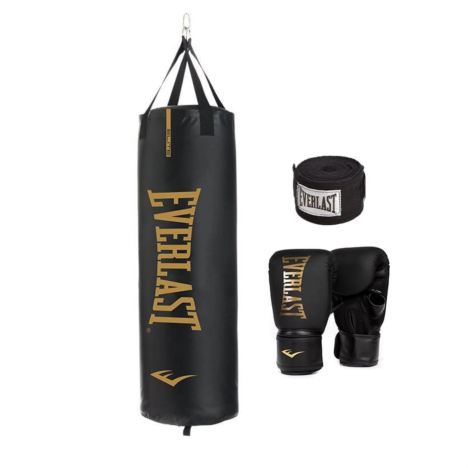 58fd2132e7b225feb1a58207fe7d25b2dabe93509b256e0fd8162931cc493c9e Everlast Durable Heavy Punching Bag with Handwrap and Elite Cardio Gloves, Black