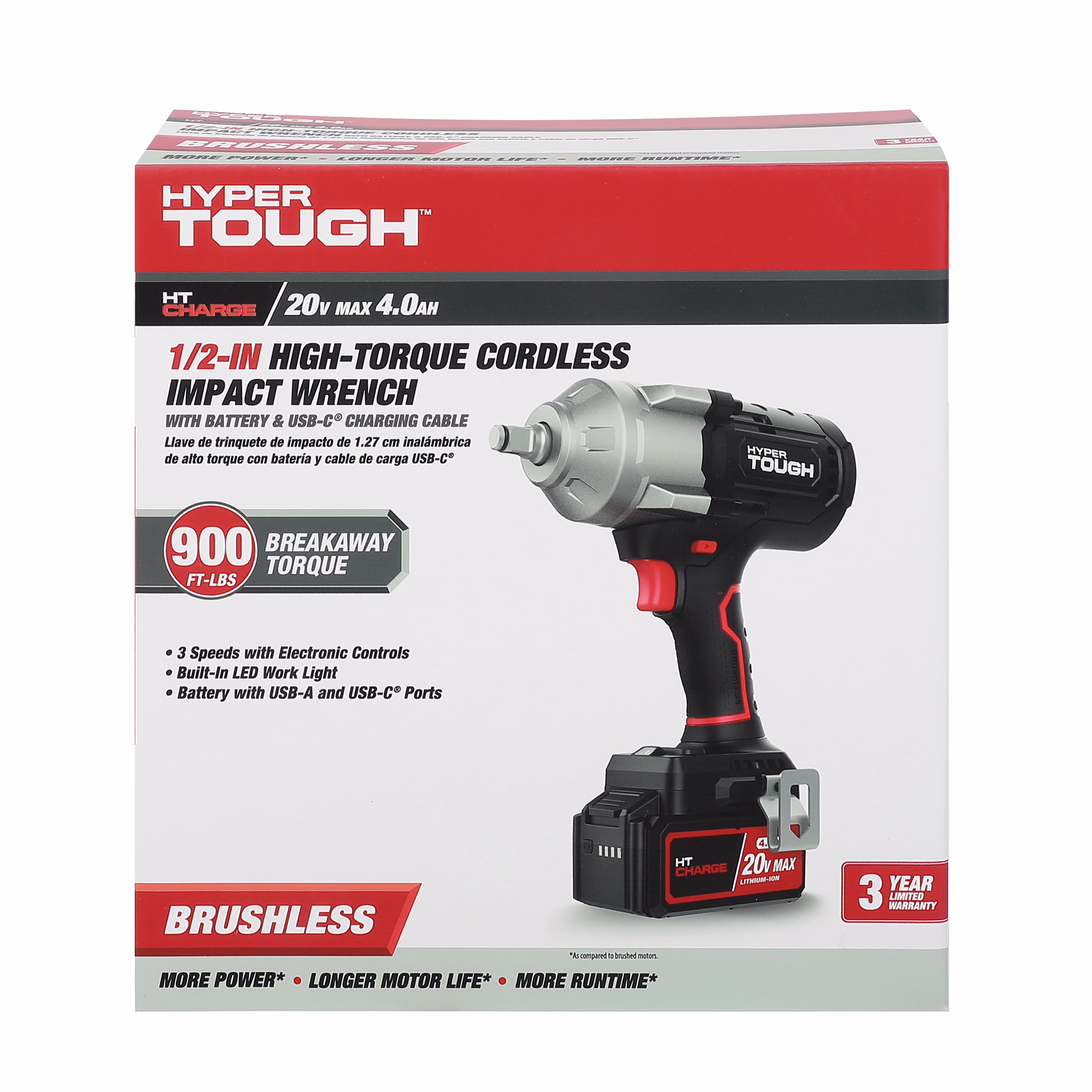 592224c39b34754aea8b590b9db10a17b01fabfb9c2eb42c96e0c0086e903883 Hyper Tough 20V Brushless Cordless 1/2-in 900 Impact Wrench with Battery & Charger