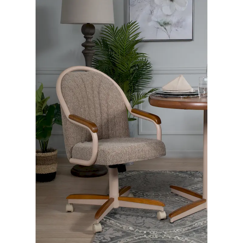 597075c29f2cc221f9917a82a467523eb6c264610e44e3e00659d3c81f18ca77 Casual Dining Cushion Swivel-and-Tilt Rolling Caster Chair(Oatmeal)