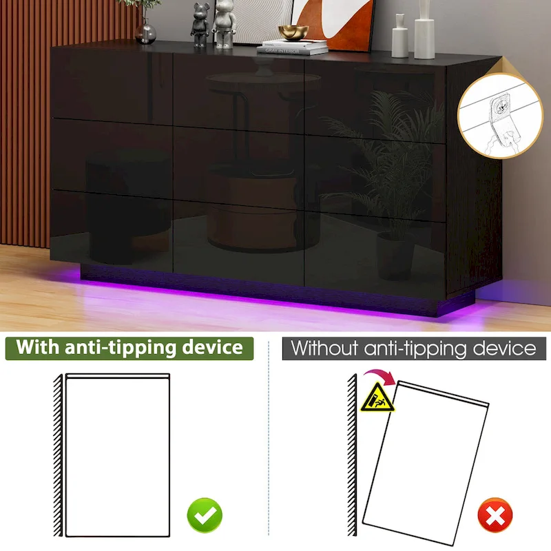 59a5cf92d58e29f8bd340c870834f98b6a32e07a662906d9c5eee844351bf3c6 9 Drawers Chest Of Dresser Storage Tower Cabinet Bedroom Organizer with Light(Black)
