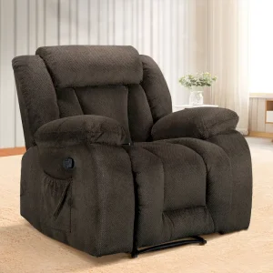 Super Comfortable Standard Size Heating and Massage Recliner Chair(Chenille-light Brown)