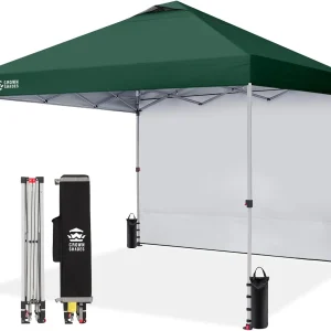 CROWN SHADES 10x10 Pop Up Canopy with 1 Side Wall - Beach Tent with One Push Setup - Outdoor Sun Shade for Events, Parties, Camping - Gazebo with STO-N-Go Cover Bag (White)(Forest Green/12x12FT)