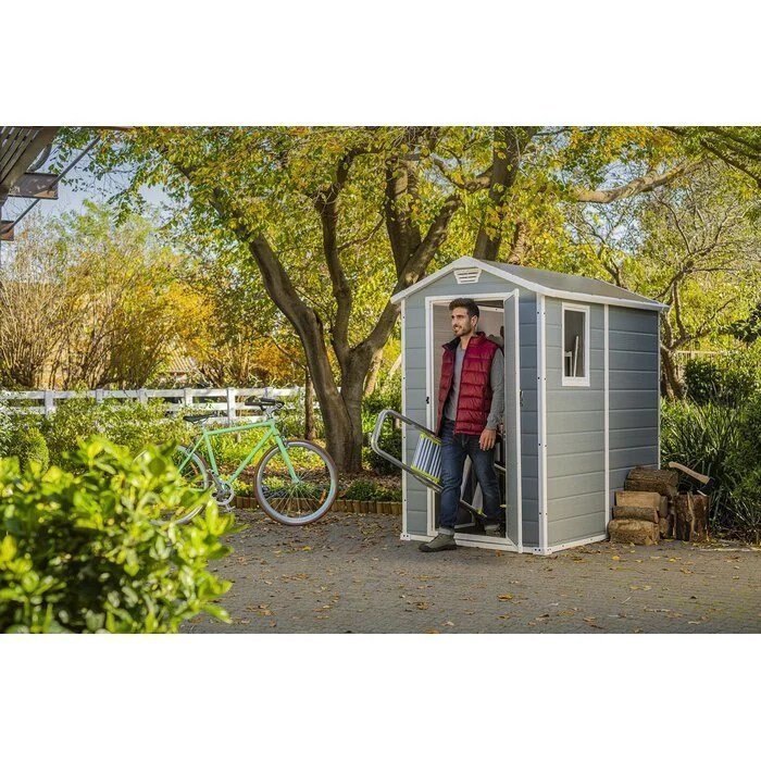 5a8a3e6284f280a39da5fcd6db613ac4285ce5100ec260c56354a34319556b13 Keter Manor 4 ft. W x 6 ft. D Vertical Resin Outdoor Storage Shed Ideal For Patio Installation Included