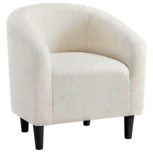 Yaheetech Club Chair Accent Barrel Chair Upholstered Arm Chair(Ivory)